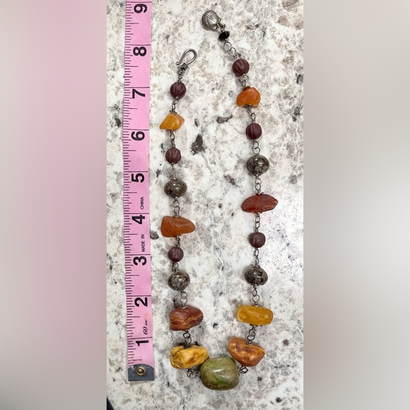 Handmade necklace: raw amber, Eastern turquoise, brecciated jasper, Czech glass - Picture 6 of 6